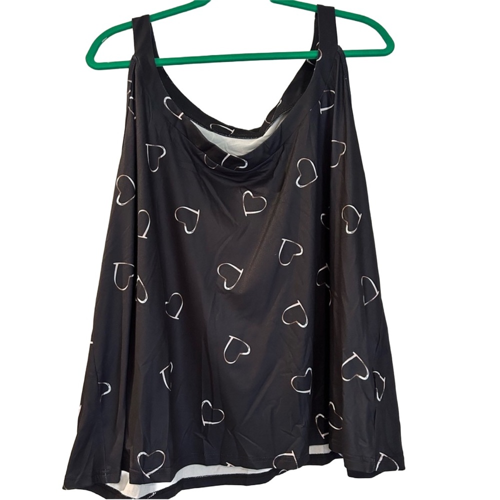 SHEIN Black Tank Top Cami Silver Hearts Cowl Neck Plus Size 20 (4x) Emo Goth